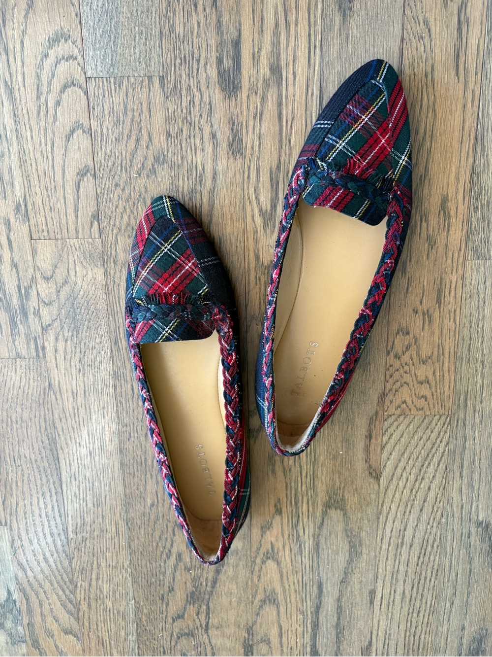 Talbots Plaid Braided Trim Slip-On Flats - Red, Green, Navy